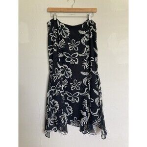 Chaps Floral Midi Skirt Black White Ruffle 12 Women’s